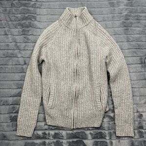 Fossil Mens Gray Lambswool Blend Waffle Knit Full Zip Cardigan Sweater M